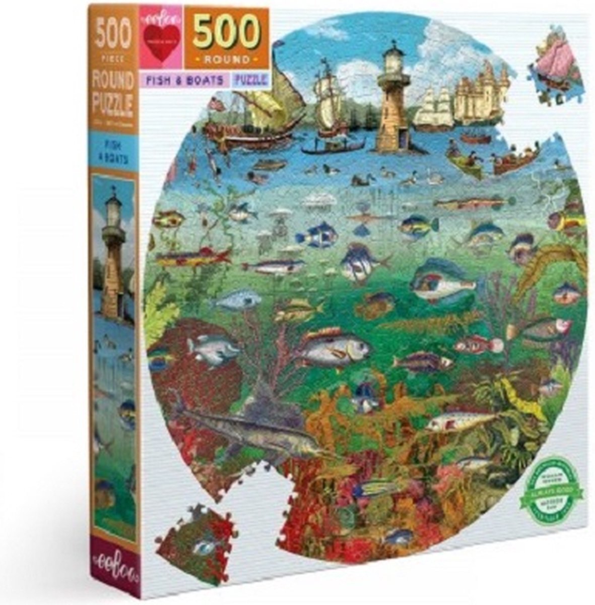 Eeboo Eeboo puzzel Fish and Boat (500) rond