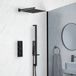 Preto Système de douche thermostatique noir avec mitigeur de douche à 2 voies, pomme de douche carrée de 30 cm et douchette avec barre de glissière