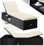 Casaria Ligbed - Verstelbaar Klaptafel Polyrattan 200x58 - Zwart Crème