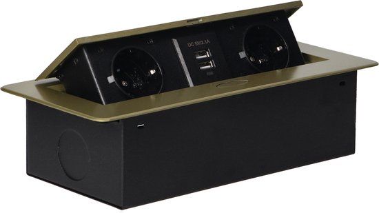 Orno Pop-up Stekkerdoos - 2 stopcontacten - USB A - Inbouw - Messing