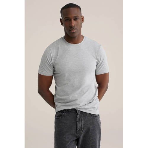 WE Fashion basic slim fit t-shirt light grey melange