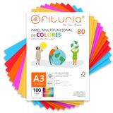 Kleurpapier, verpakking met 100 vellen A3, 80 g, kleurrijk papier voor knutselwerk, printers, scrapbooking, ideaal voor Origami, Papyroflexia, kantoor en school (sterk assortiment, 100 uur)