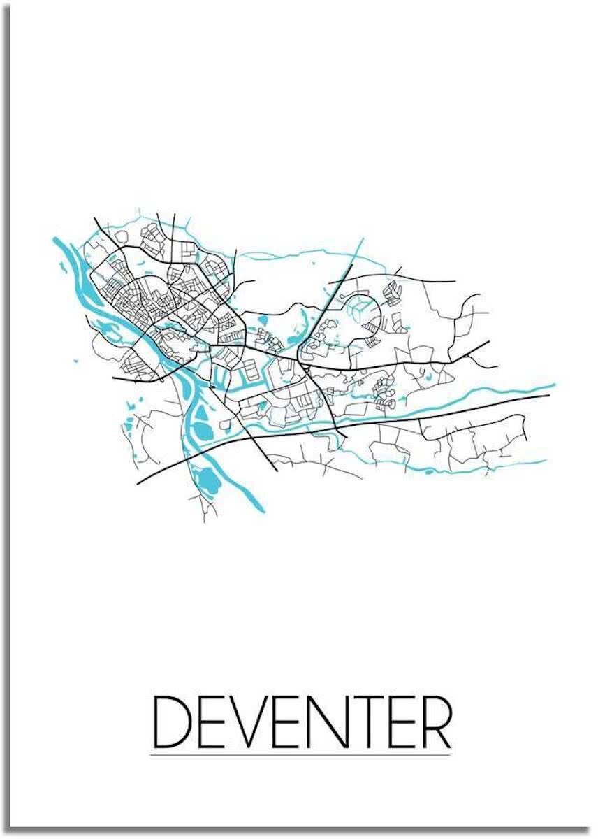 designclaud Plattegrond Deventer Stadskaart Poster Wit A3