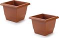 Forte Plastics 2x stuks plantenbak terra cotta 26 x 26 x 20 cm - Bloembak vierkant van kunststof - Binnenmaat 25 cm