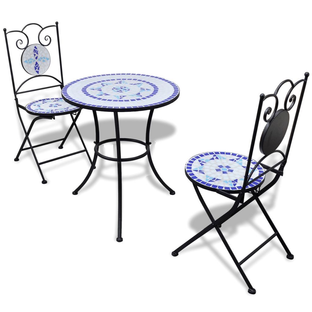vidaXL Bistrotafel met 2 stoelen 60 cm mozaïek blauw/wit