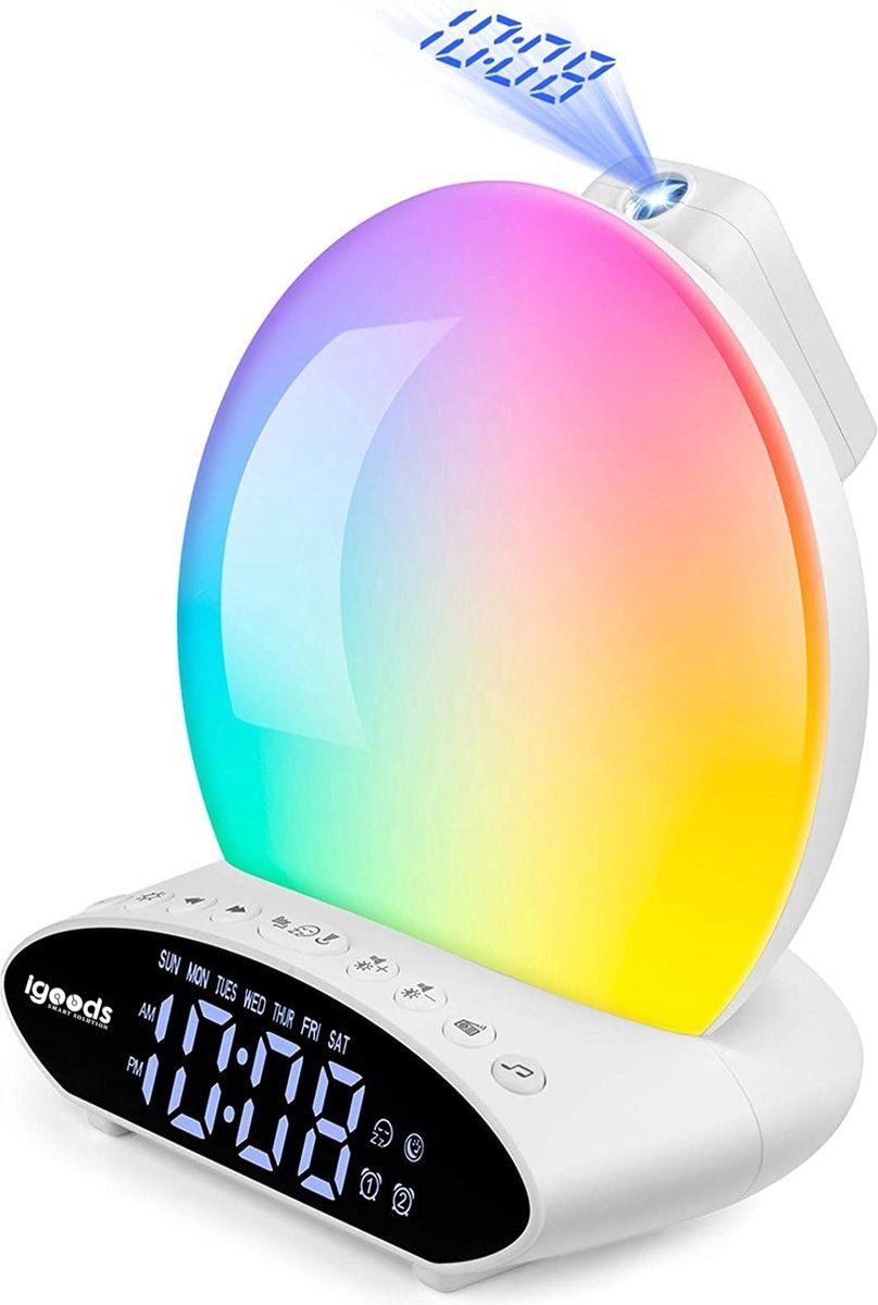 COULAX Wake Up Lichtwekker, Houtlook, Daglichtwekker, Met 2 Wektijden 7 Natuurlijke Geluiden En Fm Radio Snooze Wake Up Light Wekker Voor Volwassenen En Kinderen