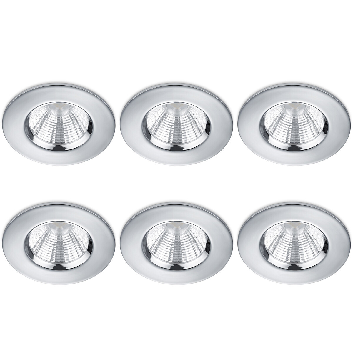 BES LED LED Spot - Inbouwspot 6 Pack - Trion Zagrona - 5W - Waterdicht IP65 - Dimbaar - Warm Wit 3000K - Glans Chroom - Aluminium - Rond