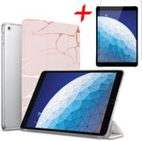 iCall Apple iPad Air 10.5 (2019) Hoes + Screenprotector - Smart Book Case Tri-Fold Hoesje - Marmer Roze