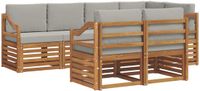 vidaXL - Bank loungeset - 7 zitplaatsen - Acacia hout - Natuurlijk en lichtgrijs polyester
