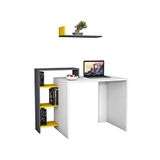 Homemania bureau Swan, hout, wit-antraciet-geel, 118,2x60x90,8 cm - 60x22x15,8 cm
