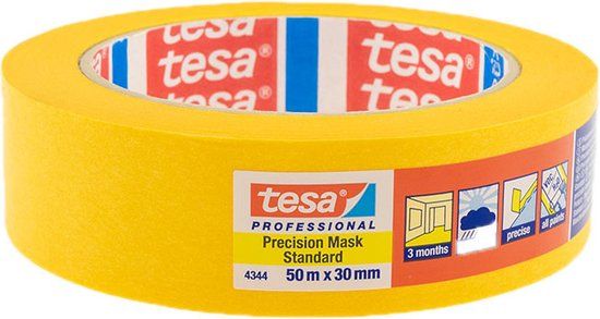 Tesa Precisie crêpe 4344 Stand.glad licht beige L.50m B.30mm Rl.