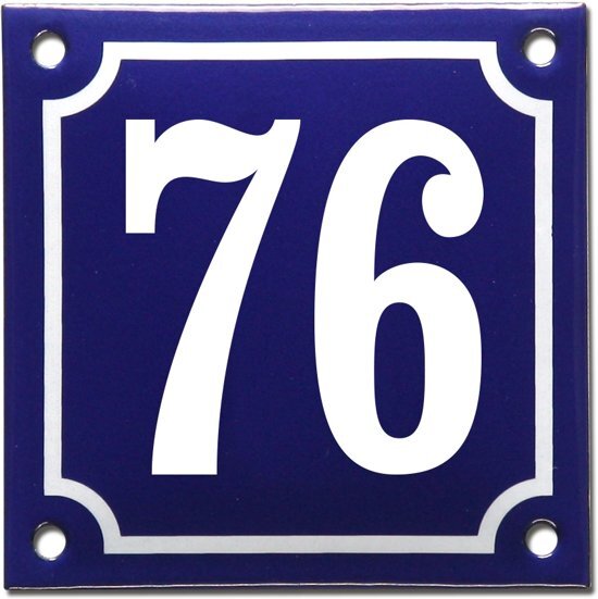 EmailleDesignÂ® Emaille huisnummer blauw/wit nr. 76