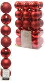 Decoris Rood Kunststof Kerstballen - 33 Stuks - Mix Mat en Glans