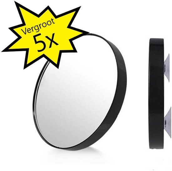 Jedermann Kosmetische Vergroot Spiegel 5 x Vergroot met 2 Zuignappen voor het Ophangen in Badkamer â 9 cm Badkamerspiegel Draagbare Spiegel zwart