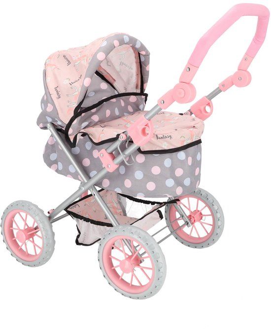 Merkloos Poppenwagen - 65x35.5x75 cm - Grijs & Roze