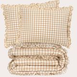 NOUS Living katoenen geruite ruffle 2-persoons dekbedovertrek 200x220 cm - beige