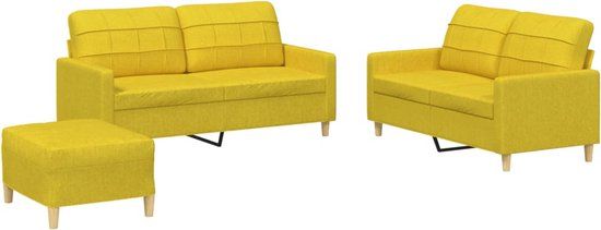 vidaXL 3-delige Loungeset met Kussens Stof Lichtgeel