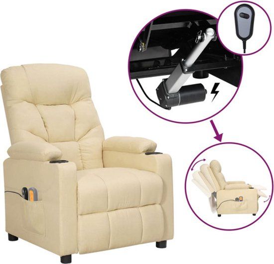 vidaXL Massagestoel elektrisch stof crèmekleurig