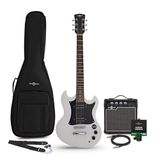 Gear4music Brooklyn Electric Guitar White, 10W Guitar Amp & Accessory Pack