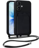 BTH Hoes voor Apple iPhone 17 - Siliconen hoes met sleutelkoord en kaartenvak - Schokbestendige achterkant - Slank ontwerp zwart