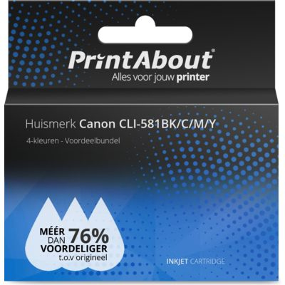 PrintAbout Huismerk Canon CLI-581BK/C/M/Y Inktcartridge 4-kleuren Voordeelbundel Hoge capaciteit