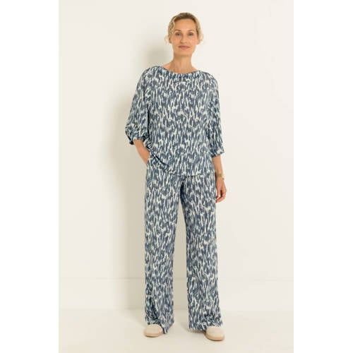 Claudia Sträter wide leg broek met print - grijsblauw