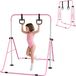 Barre de gymnastique pour enfants - Réglable en hauteur (5 positions) - Avec anneaux - Pliable - Pour usage domestique - Cadre en acier - Rose