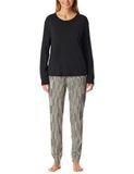 SCHIESSER Pyjama lang Dames Zwart Gebloemd Katoen/TENCEL™ Modalvezel Maat 46