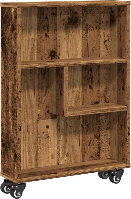 vidaXL Opbergtrolley smal 48x13x68 cm bewerkt hout oud houtkleurig