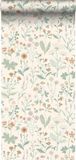 ESTAHome Behang Veldbloemen Groen, Terracotta en Lila Paars - 53 cm x 10.05 m