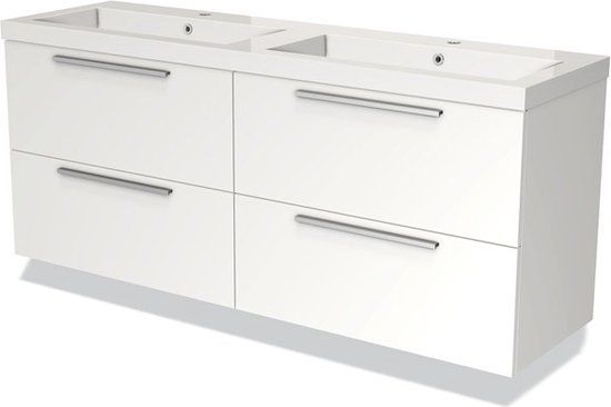 Maxaro Badkamermeubel 160cm Modulo Mat Wit 4 Lades Vlak Wastafel Mineraalmarmer