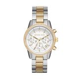 Michael Kors Ritz Chronograaf zilverkleurig en goudkleurig roestvrijstalen dameshorloge MK6474