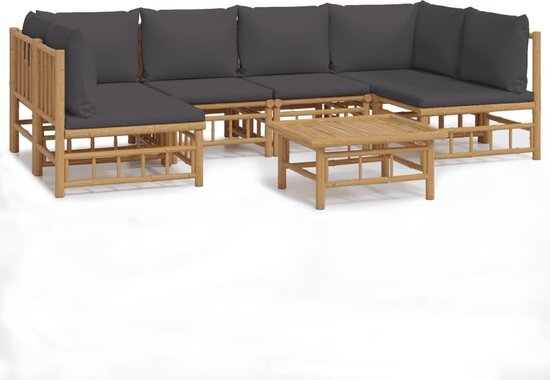 vidaXL 7-delige Loungeset met kussens bamboe donkergrijs