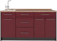 Vicco Keukenblok Fame-Line, Bordeauxrode hoogglans, 150 cm