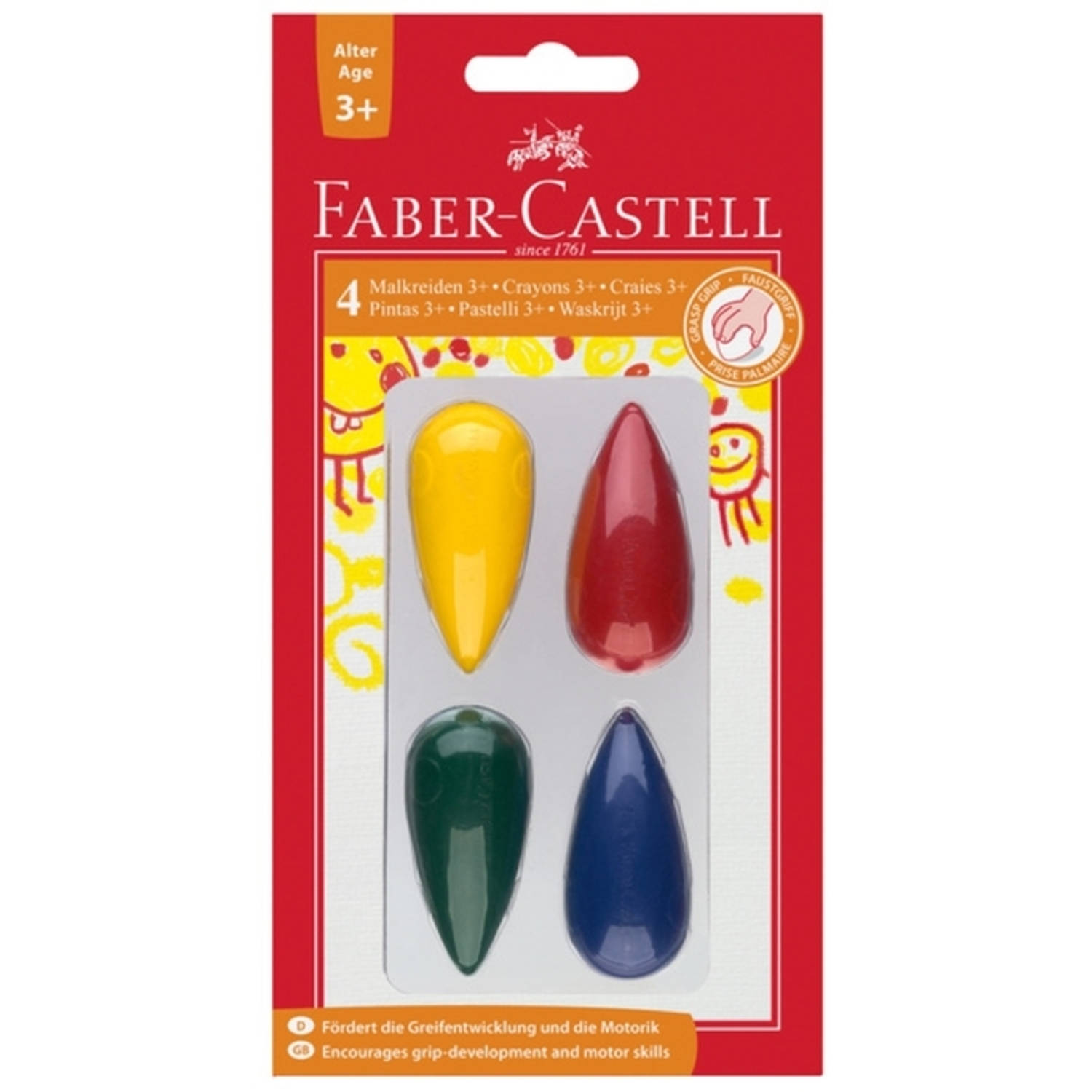 Faber-Castell waskrijt faber-castell druppelvormig 4 stuks blister