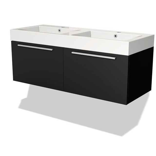 Maxaro Badkamermeubel 120cm Modulo Mat Zwart 2 Lades Vlak Wastafel Mineraalmarmer