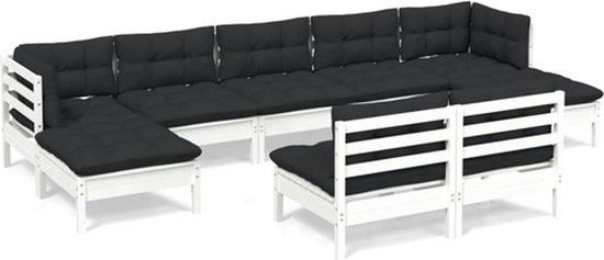 The Living Store Loungeset Corner Sofa Pine - White - 63.5 x 63.5 x 62.5 cm - Including Cushions - Assembly Required