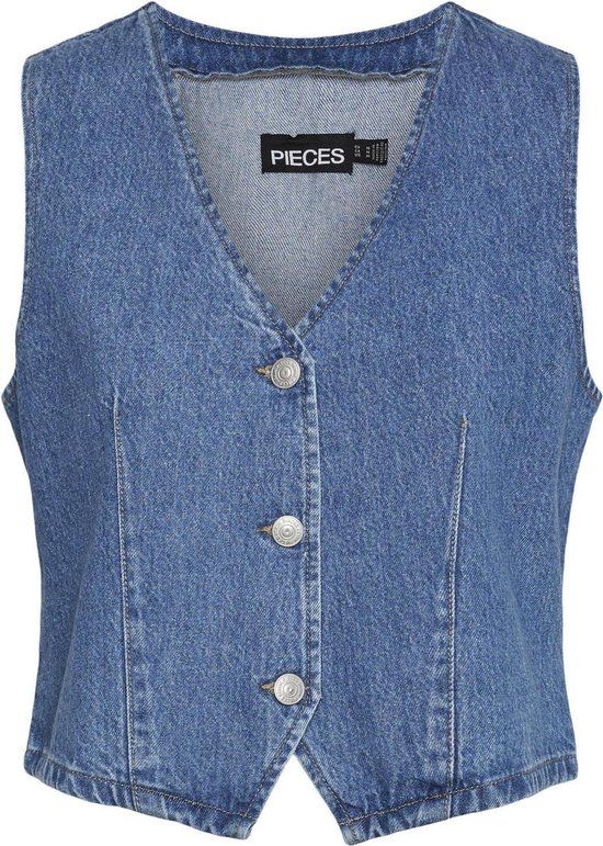 Pieces Pcsky Vest - Medium Blue Denim - Women's Size L - Sleeveless Vest - 2024 Spring/Summer Collection