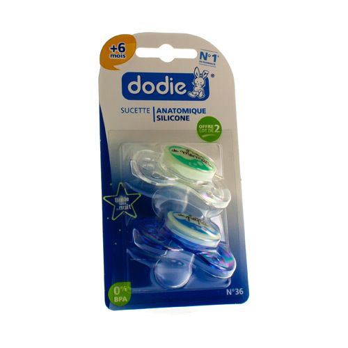 Dodie Fopspeen Duo Nacht 6 M 2 stuks