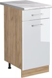 Vicco Keukenonderkast R-Line, Wit Hoogglans/Goudkleurig Eiken, 40 cm marmer werkblad