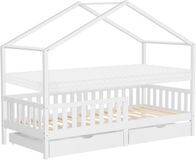 ML-Design Kinderbed Huisbed 90x200 cm Wit met Matras H:10cm, 2 Laden, Uitvalbeveiliging & Lattenbodem