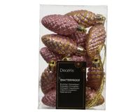 Decoris boules de noël mélange - pomme de pin en plastique couleur rose 12 pièces