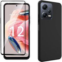 XEPTIO Pack coque noire en TPU et protection écran complet vitre full cover noir en verre trempé pour Xiaomi Redmi Note 14 5G