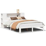 vidaXL Bed met boekenkast zonder matras grenenhout wit 135x190 cm