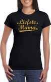Bellatio Decorations Shoppartners Bv Liefste mama cadeau t-shirt met gouden glitters op zwart dames - kado shirt voor moeders XS