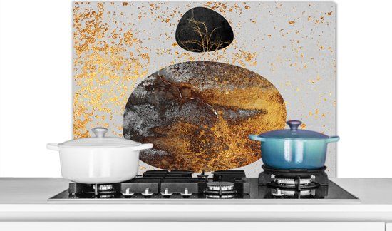 KitchenYeah Spatscherm keuken - Ruimte - Planeten - Goud - Glitters - 80x55 cm - Aluminium