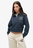 Superdry - Athletic Collared Halve Rits Trui - Dames - Katoen - Eclipse Navy
