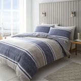 Catherine Lansfield Beddengoed getextureerde gestreepte eenpersoons dekbedovertrek set met kussensloop blauw