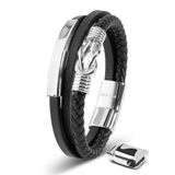 SERASAR Lederen Armband Heren [Proud] - Zilver 23cm