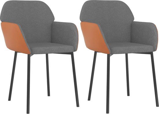 vidaXL Eetkamerstoelen 2 stuks stof en kunstleer lichtgrijs
